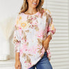 Floral Round Neck Three-Quarter Sleeve Top - Blush Pink