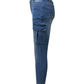 Side view of Bella Road Denim Skinny Jeans in medium wash, featuring pockets and a sleek design for a stylish look.