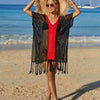 Contrast Fringe Trim Openwork Cover-Up Dress - Black/Red