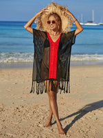 BELLA ROAD Contrast Fringe Trim Openwork Cover-Up Dress at Bella Road