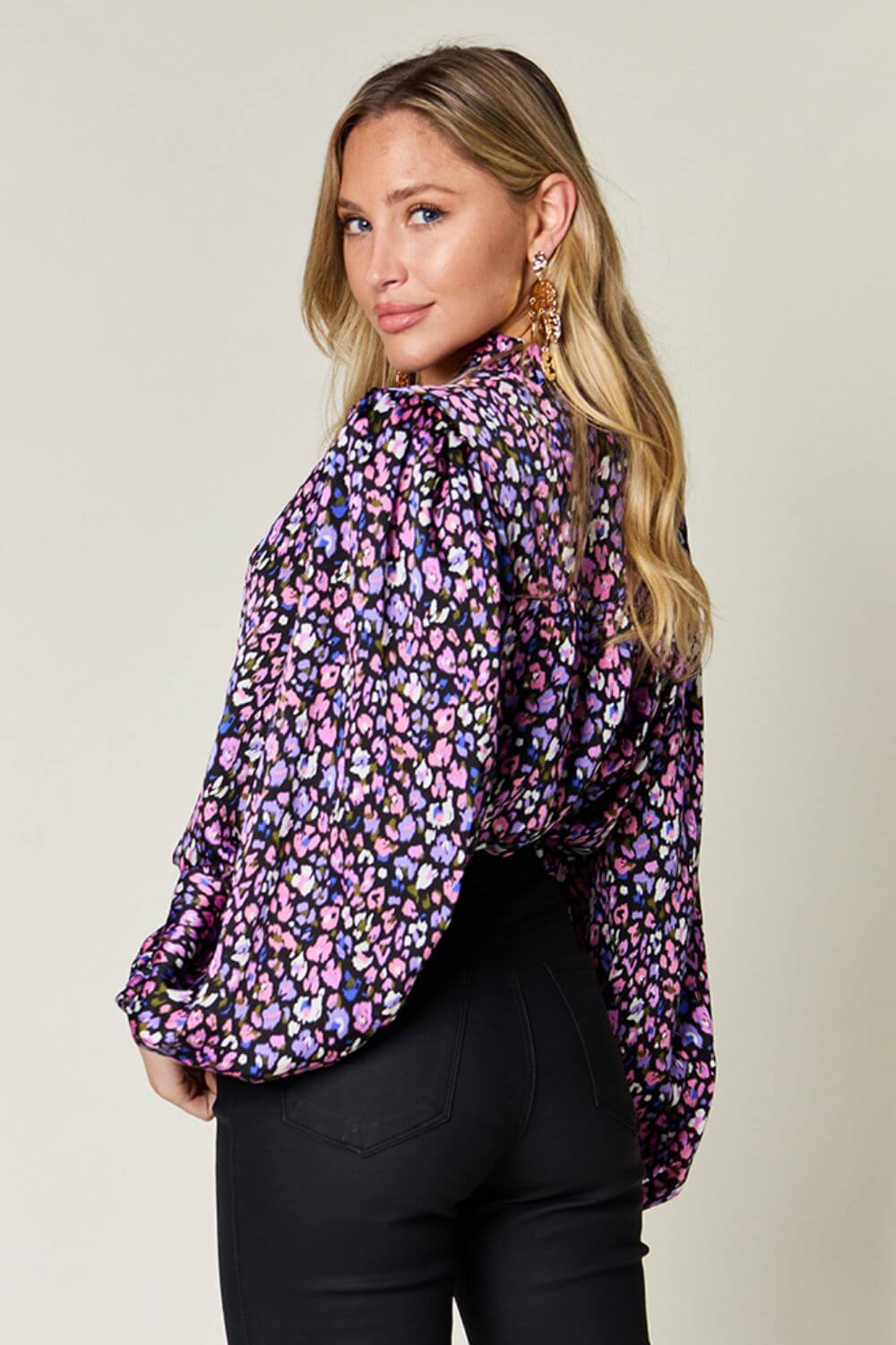 DOUBLE TAKE Full Size Printed Long Sleeve Blouse at Bella Road