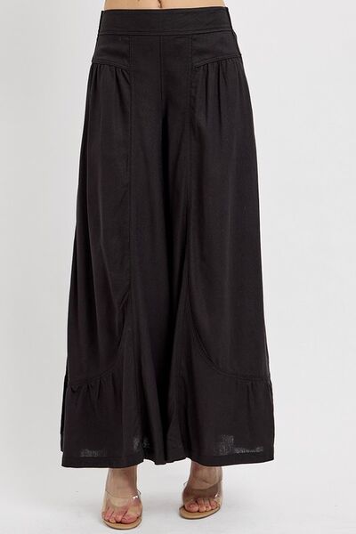 Stylish RISEN Shirring Detail Wide Leg Pants featuring unique shirring for a feminine touch and comfortable flowy fit.