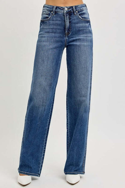 RISEN Full Size Tummy Control High Rise Jeans featuring a stylish high waist and flattering fit for a comfortable look.