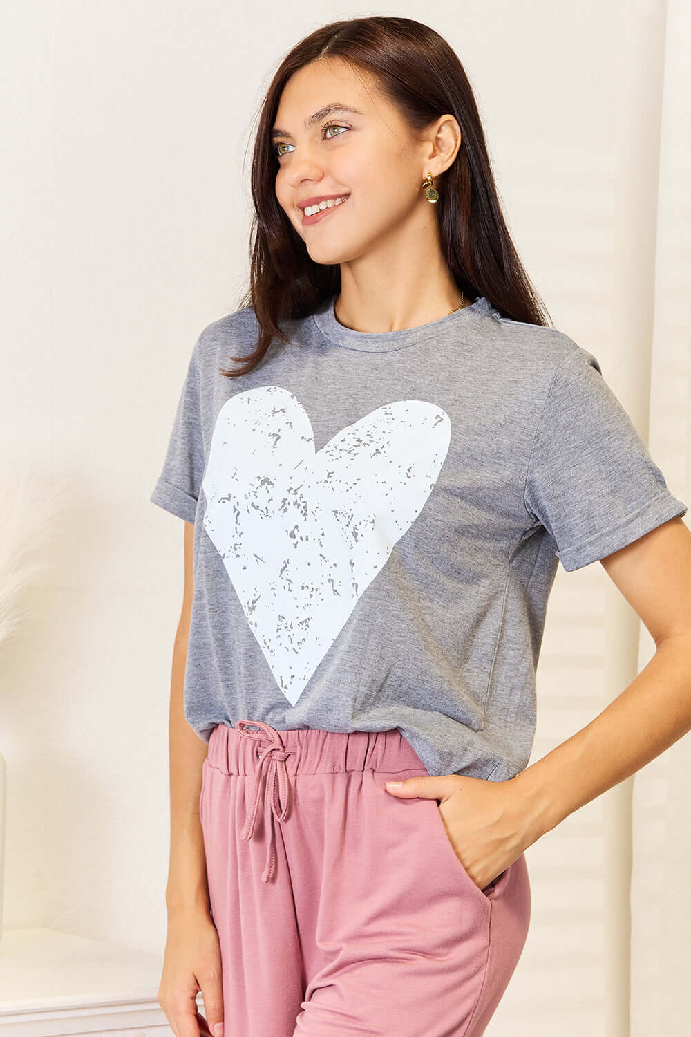 SIMPLY LOVE Heart Graphic Cuffed Short Sleeve T-Shirt at Bella Road