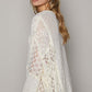 POL Round Neck Long Sleeve Raw Edge Lace Top at Bella Road