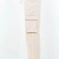 Plus size drawstring wide leg cargo pants in beige, featuring practical cargo pockets for style and comfort.