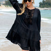 Tassel Lace Detail Long Sleeve Cover Up - Black