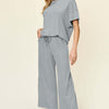 Texture Round Neck Short Sleeve T-Shirt and Wide Leg Pants | Full Size - Cloudy Blue