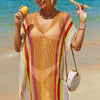 Openwork Striped Slit Knit Cover Up - Sherbet