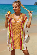 DOUBLE TAKE Openwork Striped Slit Knit Cover Up at Bella Road