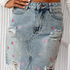 Bella Road Distressed Raw Hem Heart Mini Denim Skirt - Light