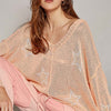 V-Neck Long Sleeve Star Print Knit Top - Peach