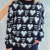 Bella Road Heart Contrast Long Sleeve Dropped Shoulder Sweater - Black