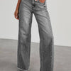 Bella Road Raw Hem Wide Leg Jeans with Pockets - Dark Gray