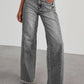 Bella Road Raw Hem Wide Leg Jeans with Pockets in gray, featuring a stylish raw hem and comfortable fit, made of 65% cotton and 35% polyester.