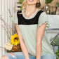 CELESTE Full Size Contrast Round Neck Flounce Sleeve Top at Bella Road