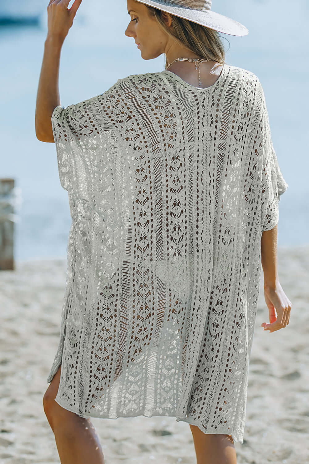 BELLA ROAD Openwork V-Neck Slit Cover Up at Bella Road