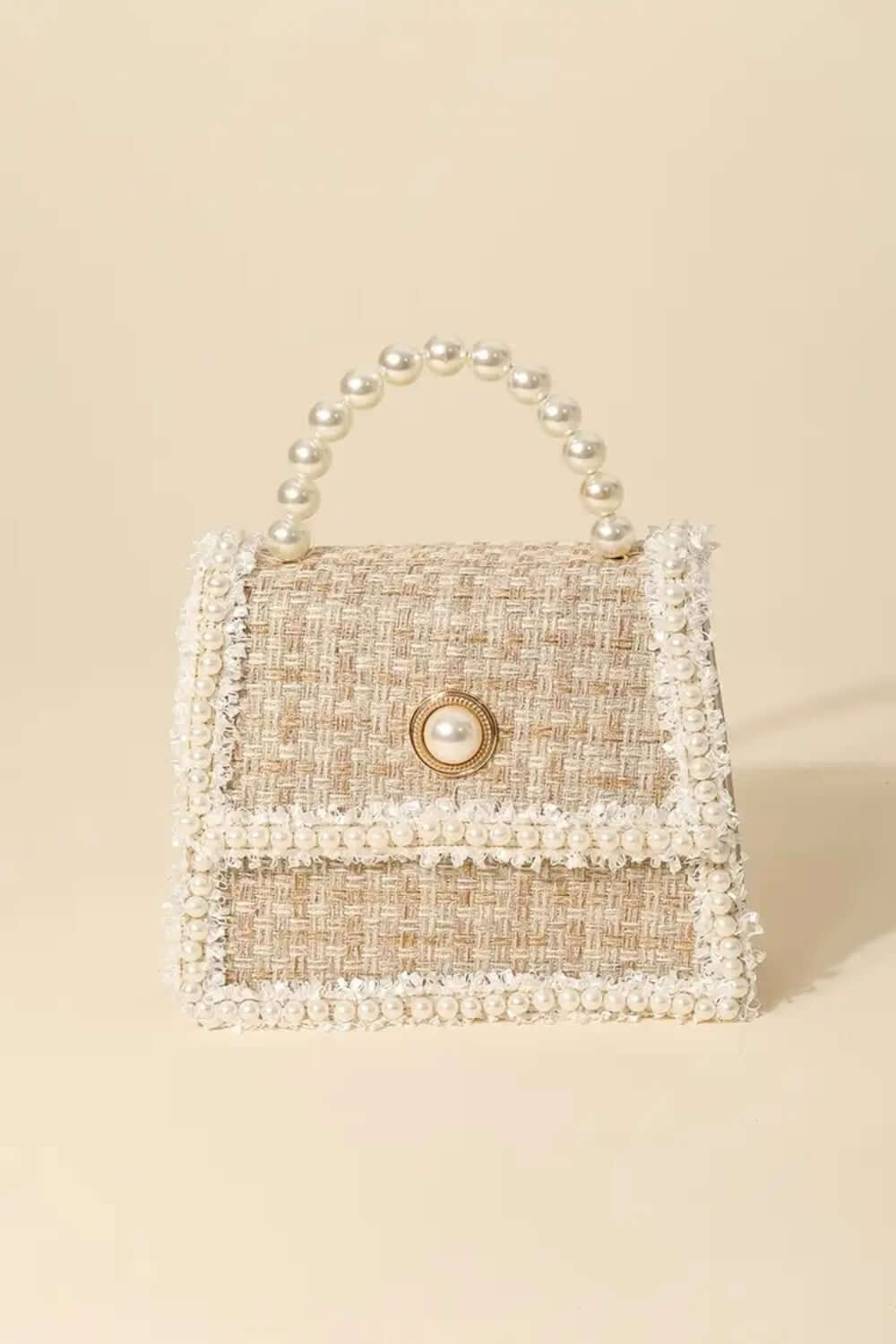 FAME Pearly Trim Woven Handbag at Bella Road