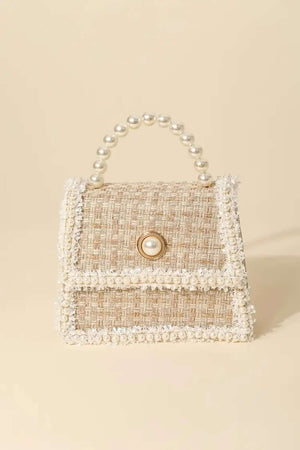 FAME Pearly Trim Woven Handbag at Bella Road