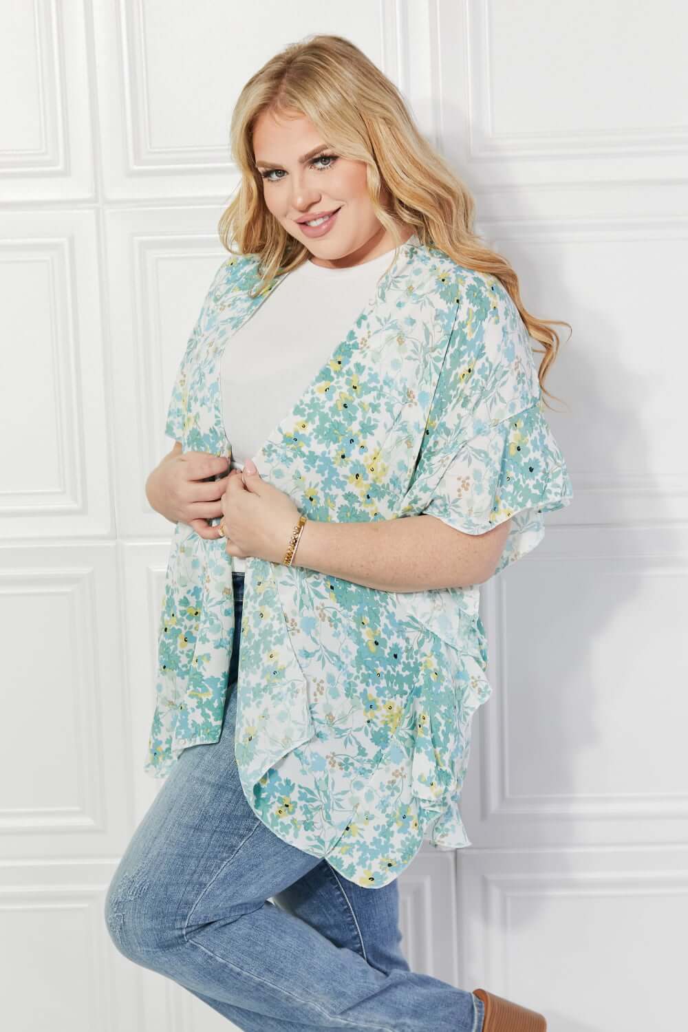 JUSTIN TAYLOR Fields of Poppy Floral Kimono in Green at Bella Road