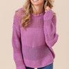 BiBi Openwork Long Sleeve Knit Top - Berry