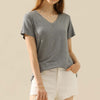 V-Neck Short Sleeve T-Shirt  | Full Size - H GREY