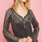 POL V-Neck Long Sleeve Lace Patch Top at Bella Road