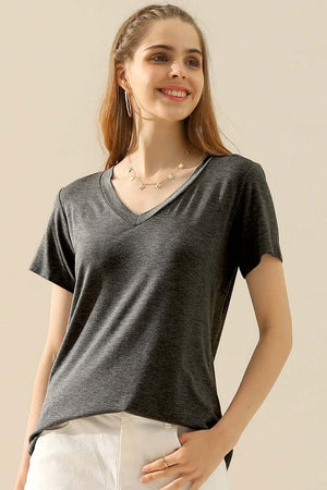 NINEXIS Full Size V-Neck Short Sleeve T-Shirt at Bella Road