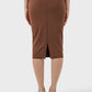 Back view of the Millennia Slit Wrap Active Skirt in brown, showcasing its stylish slit detail and stretchy fit.