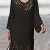 Cutout Fringe Scoop Neck Cover-Up - Black