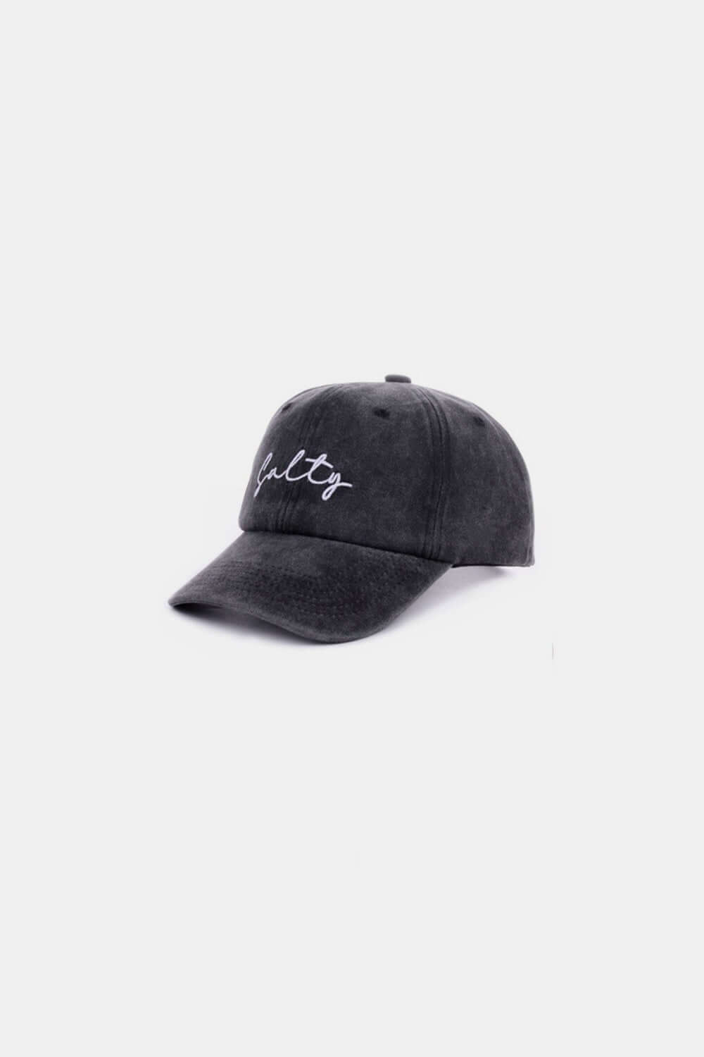 SALTY Embroidered Vintage Washed Black Baseball Cap with Retro Charm and Playful Design