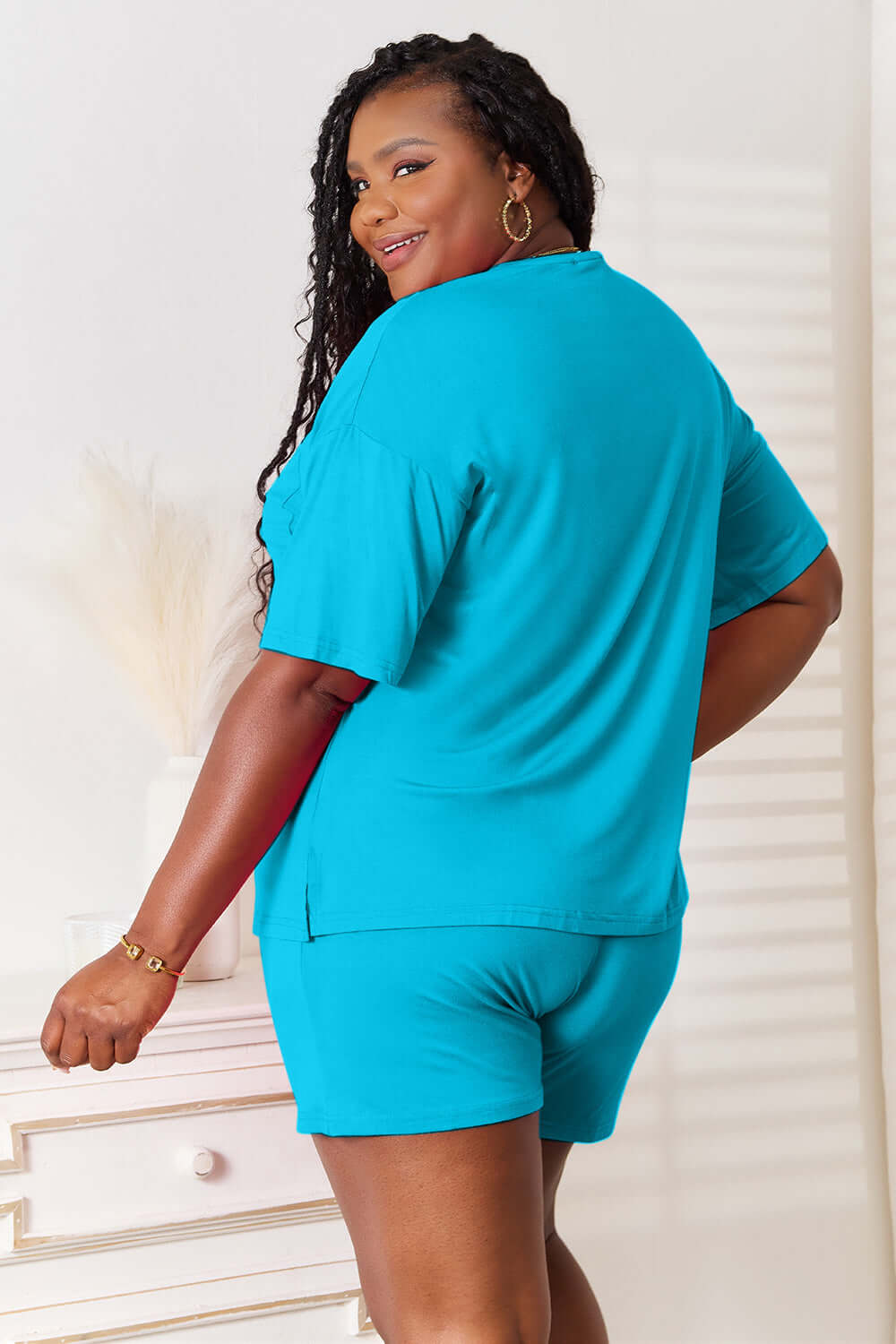 BASIC BAE Full Size Soft Rayon Half Sleeve Top and Shorts Set at Bella Road