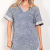 Short Sleeve V-Neck Tee Dress - Denim