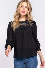 ACTIVE BASIC Crochet Lace Panel Flounce Sleeve Blouse at Bella Road