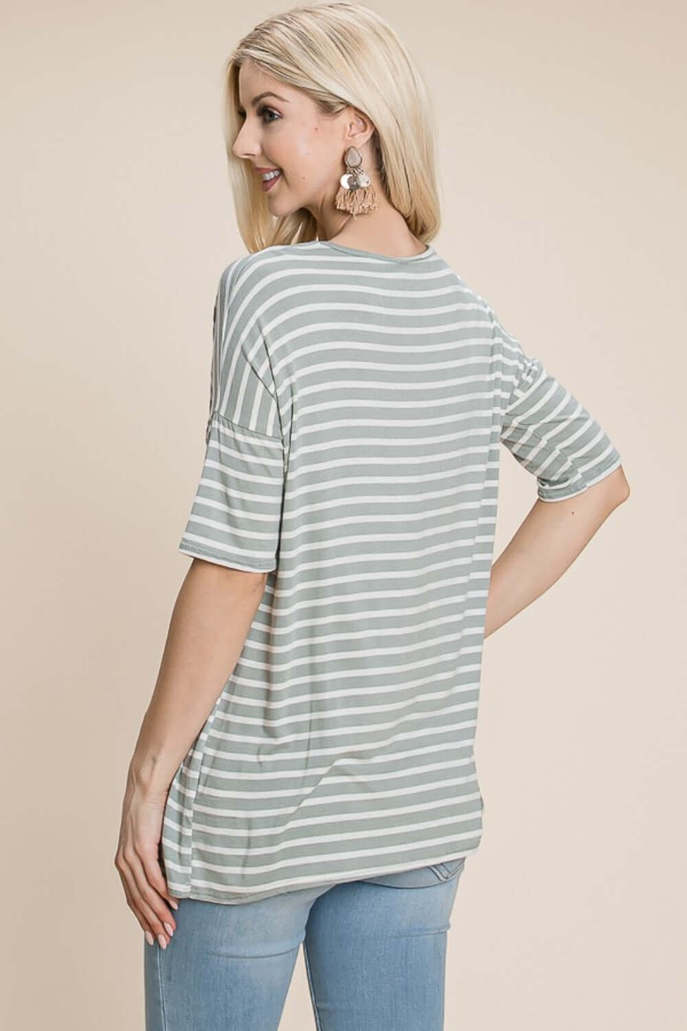 BOMBOM Striped Round Neck T-Shirt at Bella Road