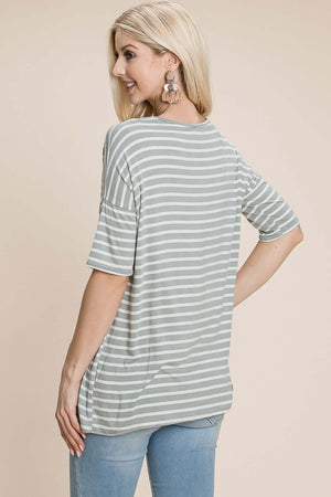 BOMBOM Striped Round Neck T-Shirt at Bella Road