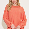 Ribbed Round Neck Long Sleeve T-Shirt - Orange