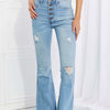 Vibrant MIU Full Size Jess Button Flare Jeans - Light