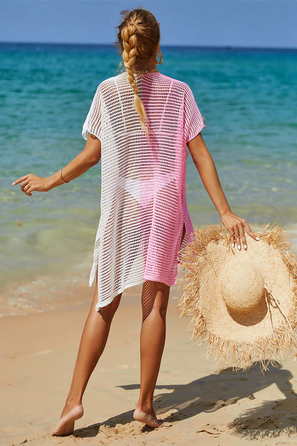 DOUBLE TAKE Openwork Contrast Slit Knit Cover Up at Bella Road