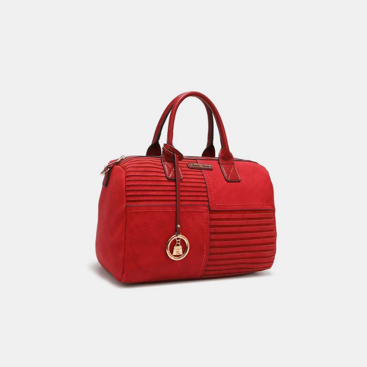 Nicole Lee USA Scallop Stitched Boston Bag in red with elegant detailing and spacious interior.