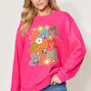 Letter Graphic Long Sleeve Sweatshirt | Full Size - Hot Pink