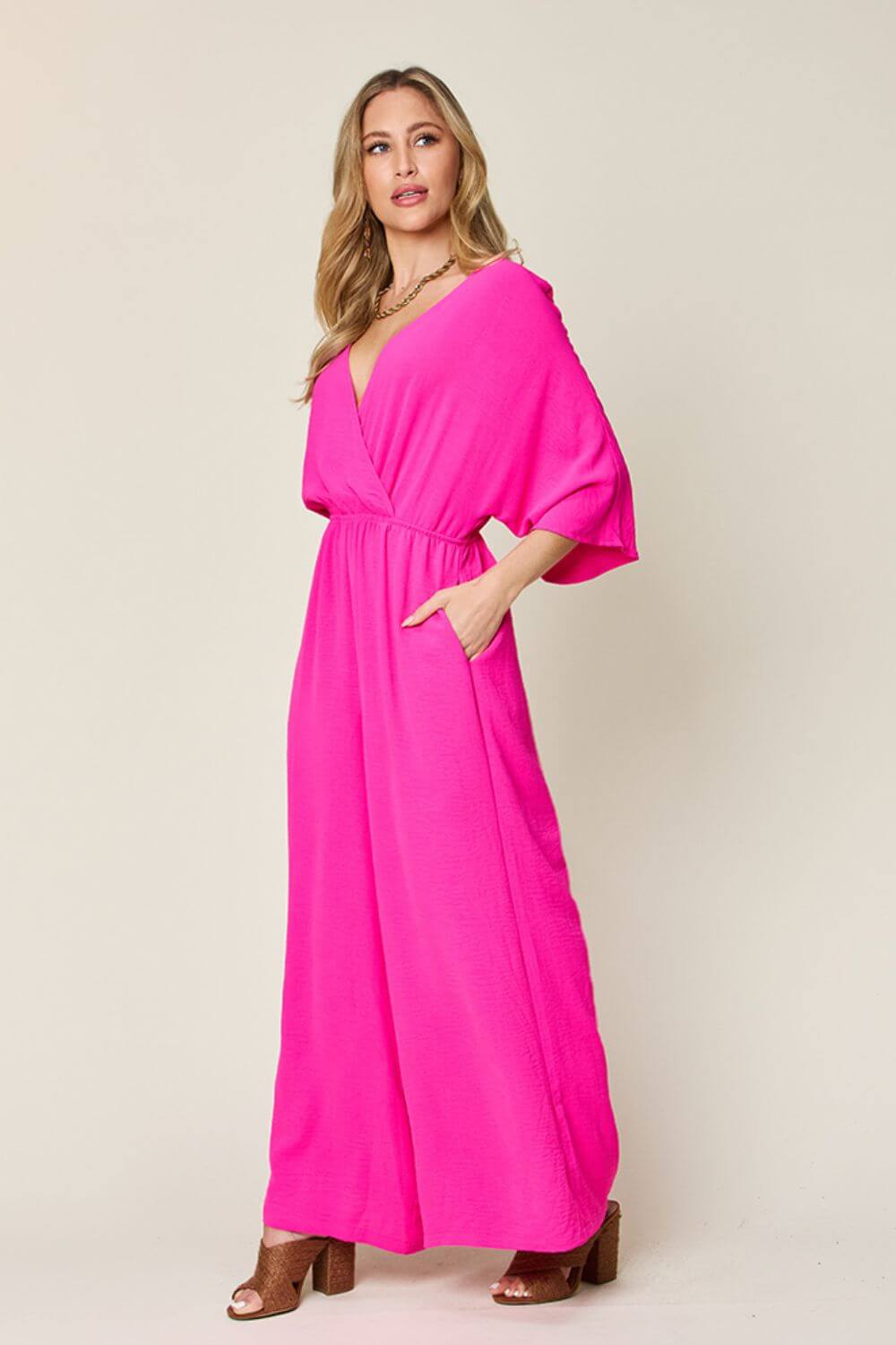 DOUBLE TAKE Full Size Half Sleeve Wide Leg Jumpsuit at Bella Road