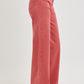 High rise tummy control wide leg jeans in coral color, retro style with a flattering silhouette, perfect for a sleek look.