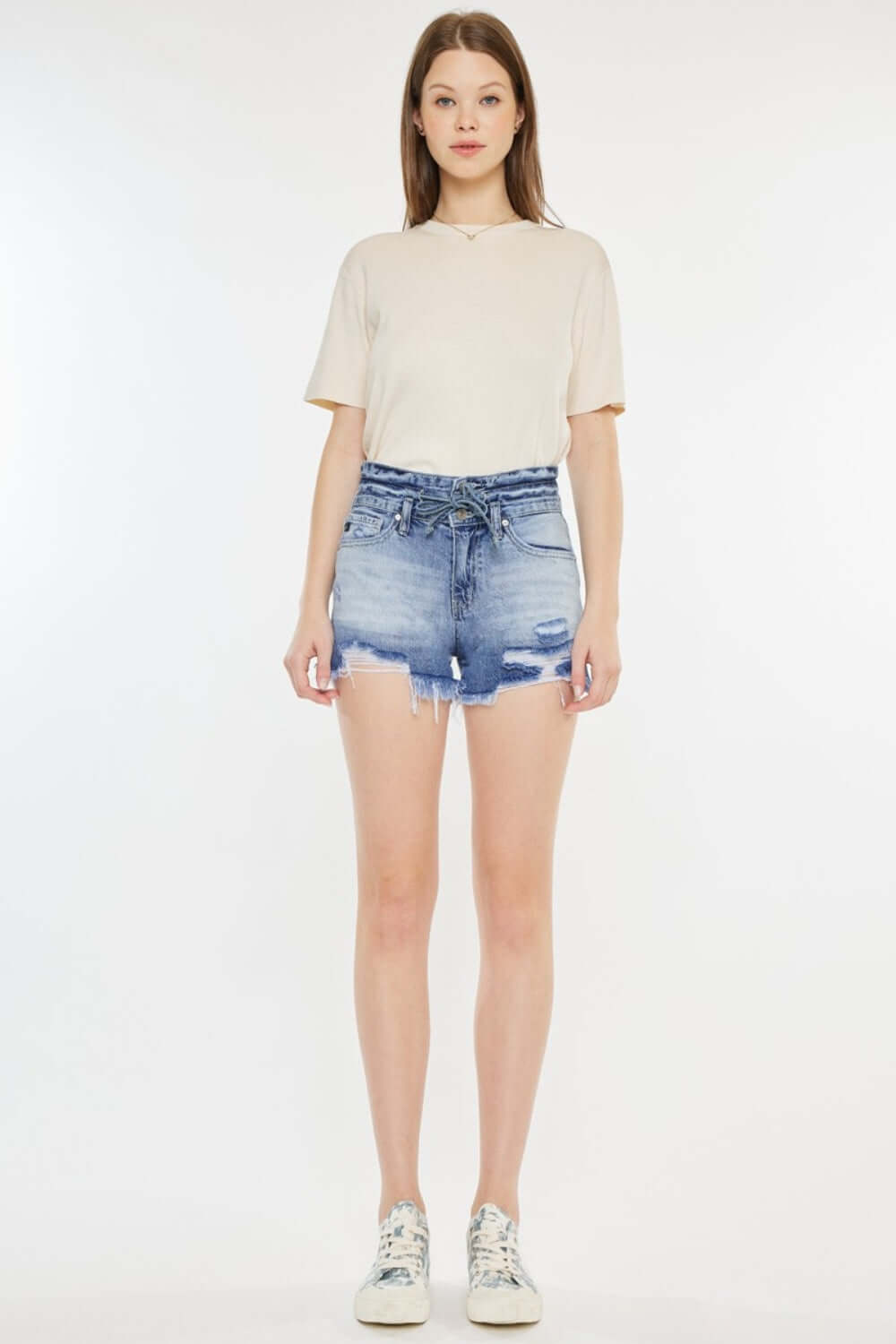 KANCAN High Rise Frayed Hem Denim Shorts at Bella Road