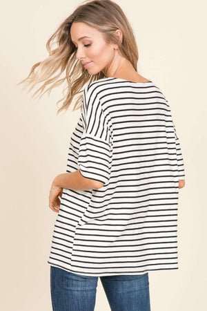 BOMBOM Striped Round Neck T-Shirt at Bella Road