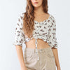 Floral Ruffled Smocked Crop Top - Ivory