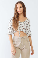 TASHA APPAREL Floral Ruffled Smocked Crop Top at Bella Road