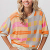 Multi Color Striped Round Neck Knit Top - Ivory Peach Pink