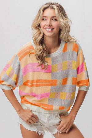 Multi Color Striped Round Neck Knit Top