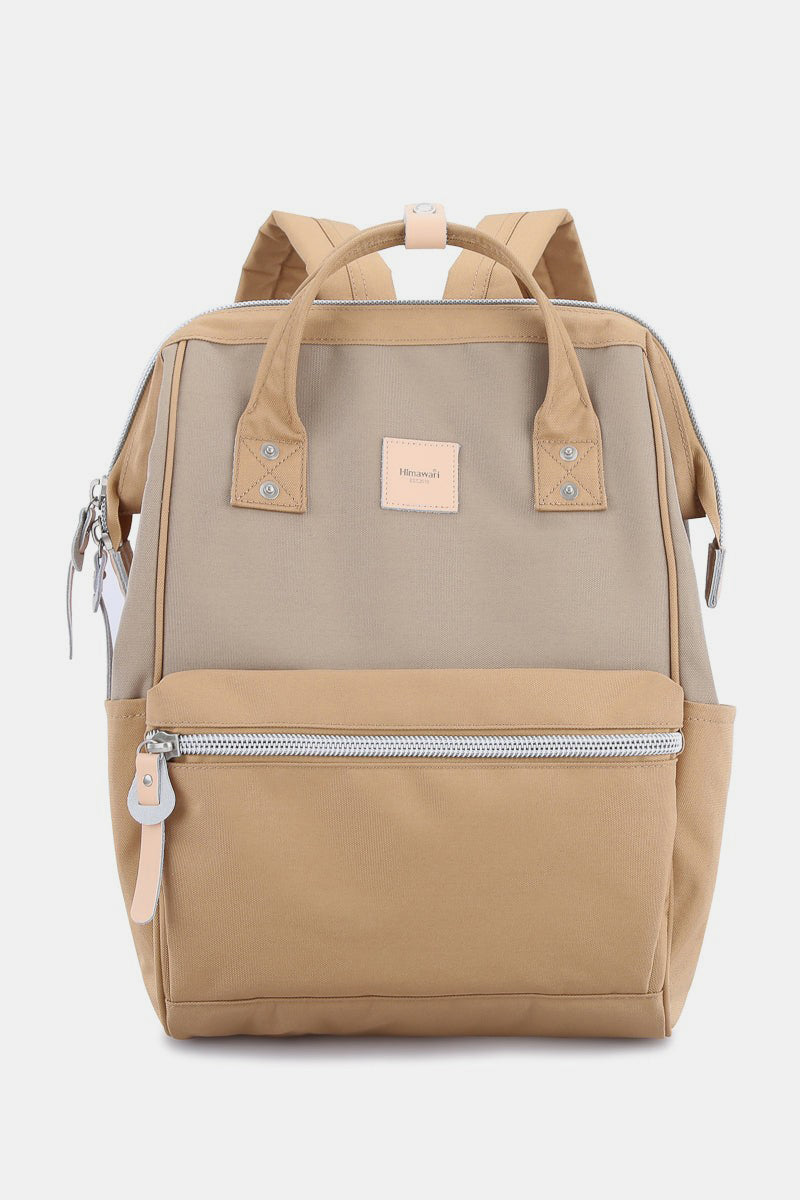 Himawari water-resistant canvas backpack with side pockets in tan, perfect for adventures and organizing essentials.